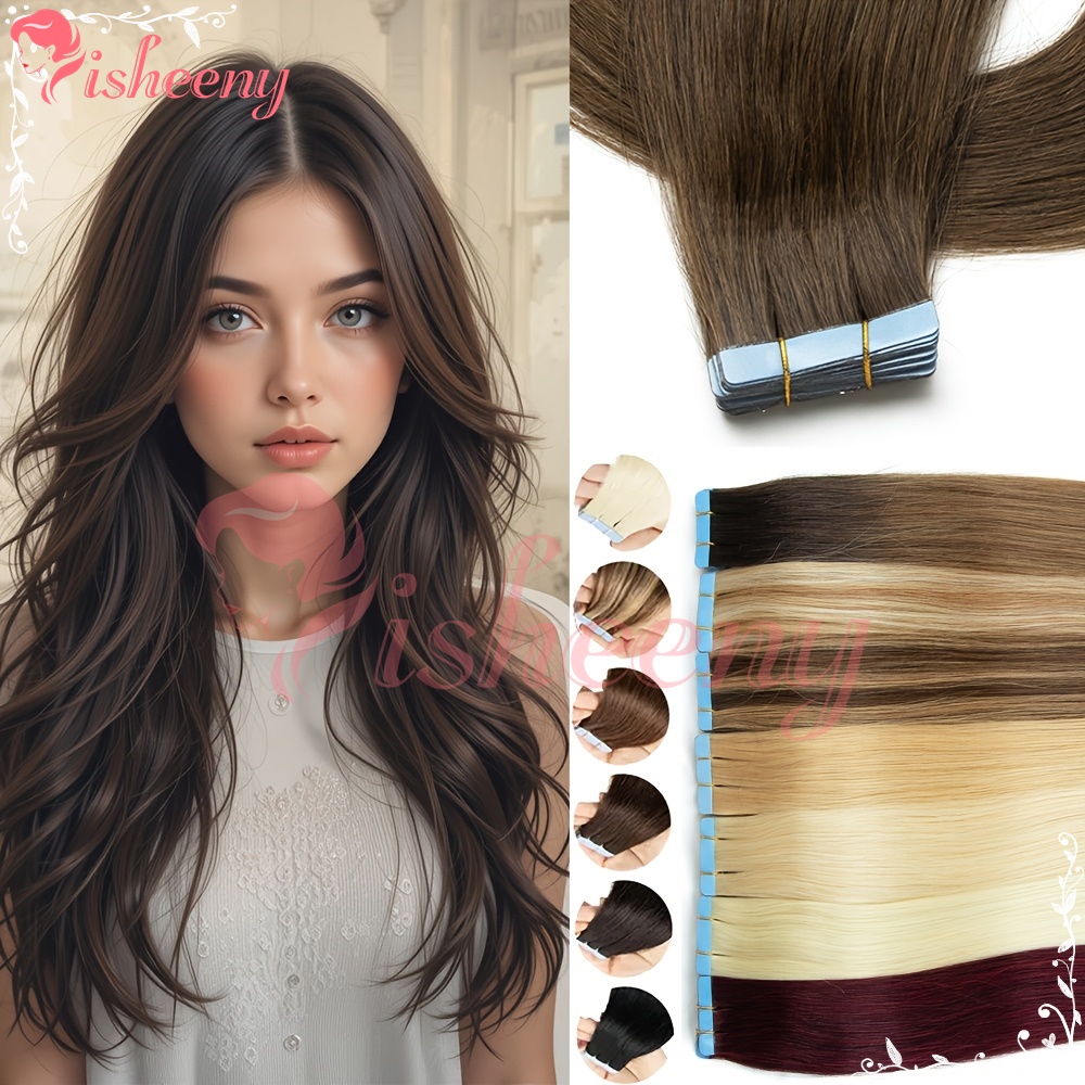 Invisible Tape In Extensions Real Hair - إيشيني وصلات شعر مستقيمة بتقنية الشريط